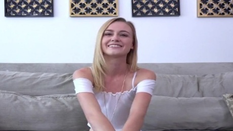 Skinny Blonde Fucked Hard with Loud Moaning on Couch